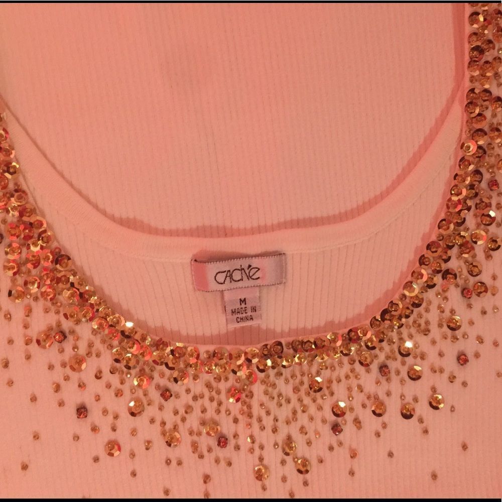 White Cache Top With Gold Sequence - image 6